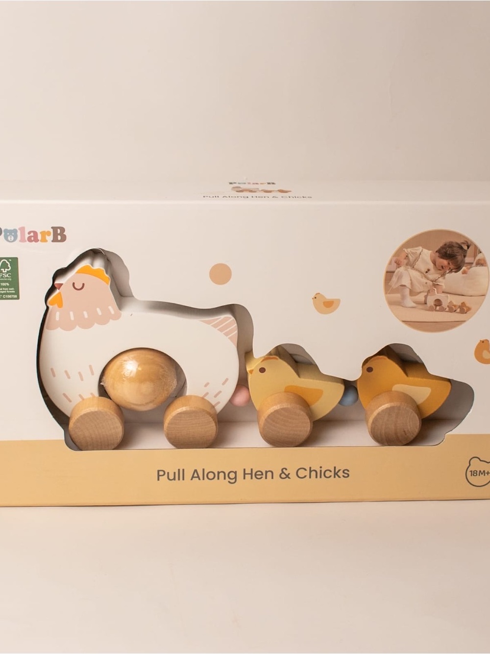 Pull-Along Hen & Chicks Wooden Toy - Yellow & Natural